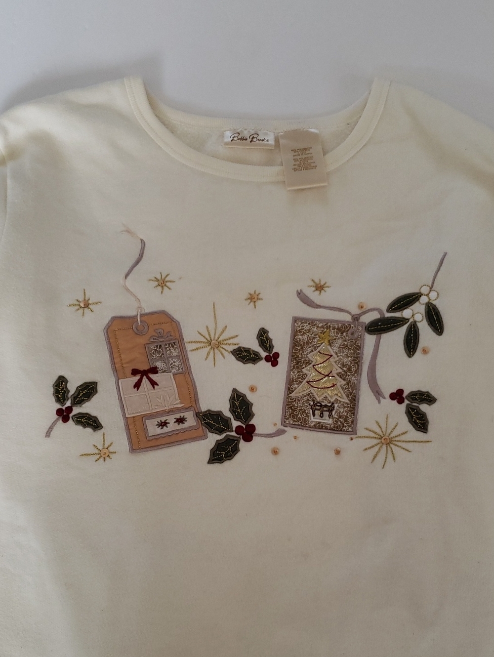 Vintage 90's Bobbie Brooks Christmas Tag Crewneck L Cottage Core Grandmacore